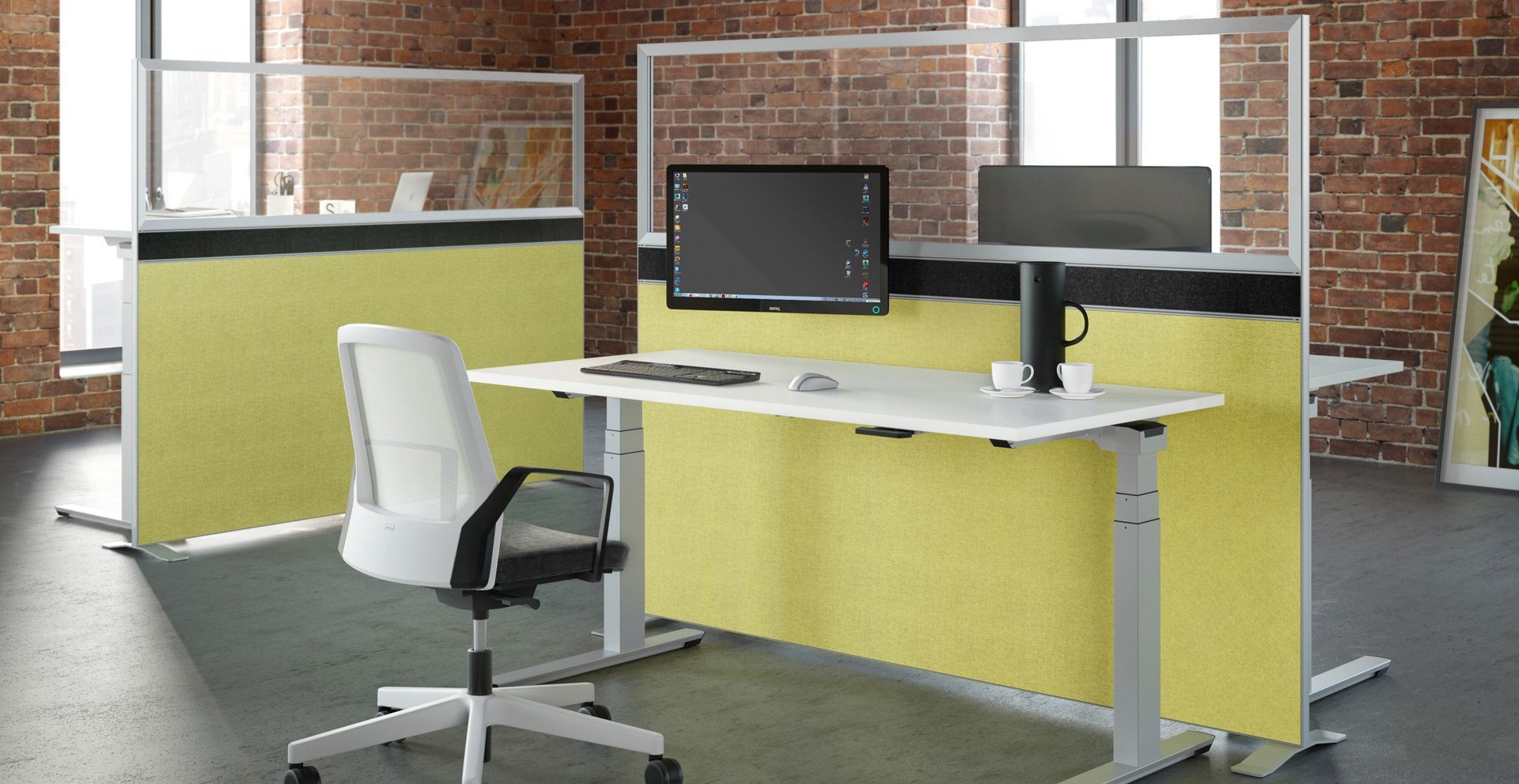 Elektrisch höhenverstellbarer Schreibtisch CREW Palmberg Dynamik Effizienz Büroausstattung ergonomisch einfach verstellbar 2in1 